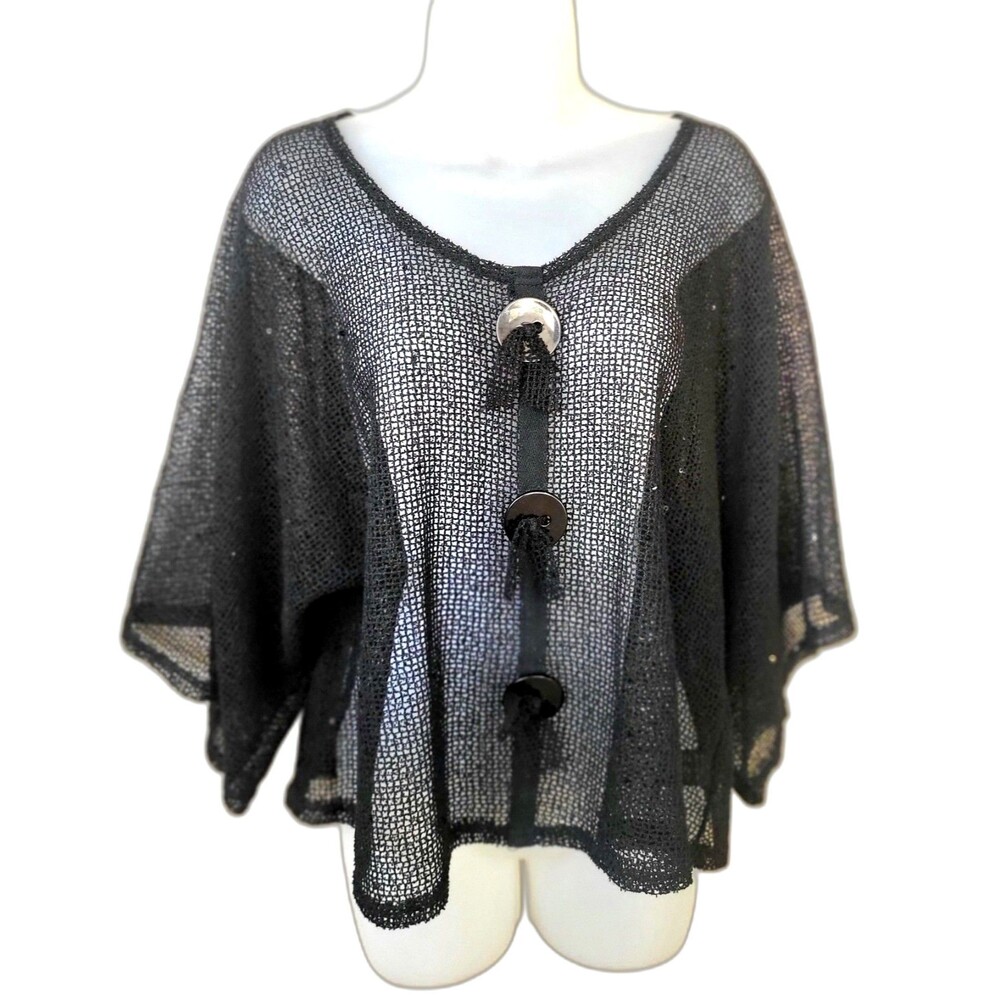 Black Pretty Angel Sequined Linen Blend Dark Fairy Romance Boho Crop top  XL